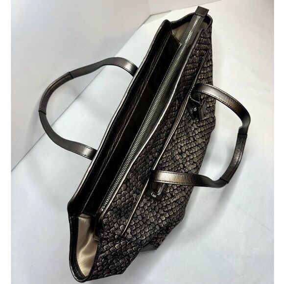 COACH Authentic Tote Carryall Shoulder Bag Purse Snake Print Leather Trim Black - Picture 9 of 11